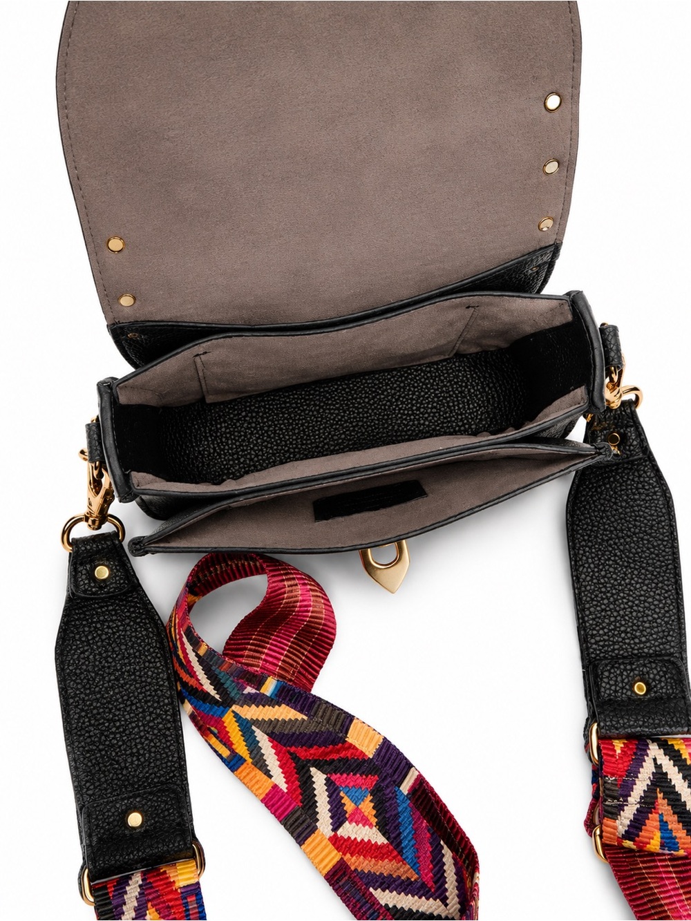 Genuine Leather Guitar Rolling Stud Shoulder Bag w/Strap • Black/Studs • New - Picture 5 of 7